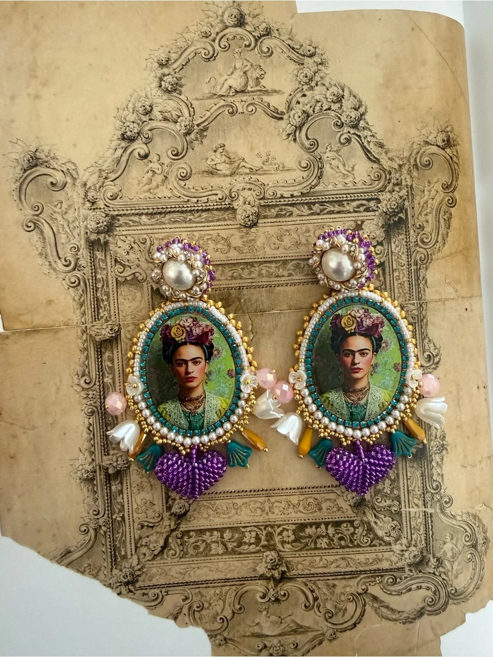Frida-Inspired Multicolor Beaded Statement Earrings